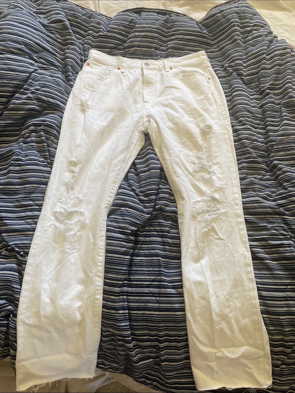 Levis 501 White Distressed Jeans